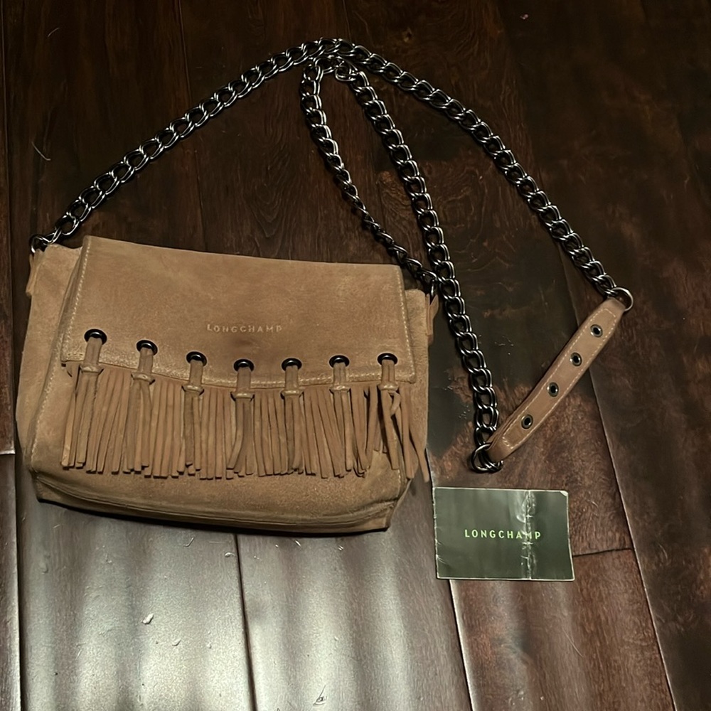 Longchamp suede crossbody beige fringe